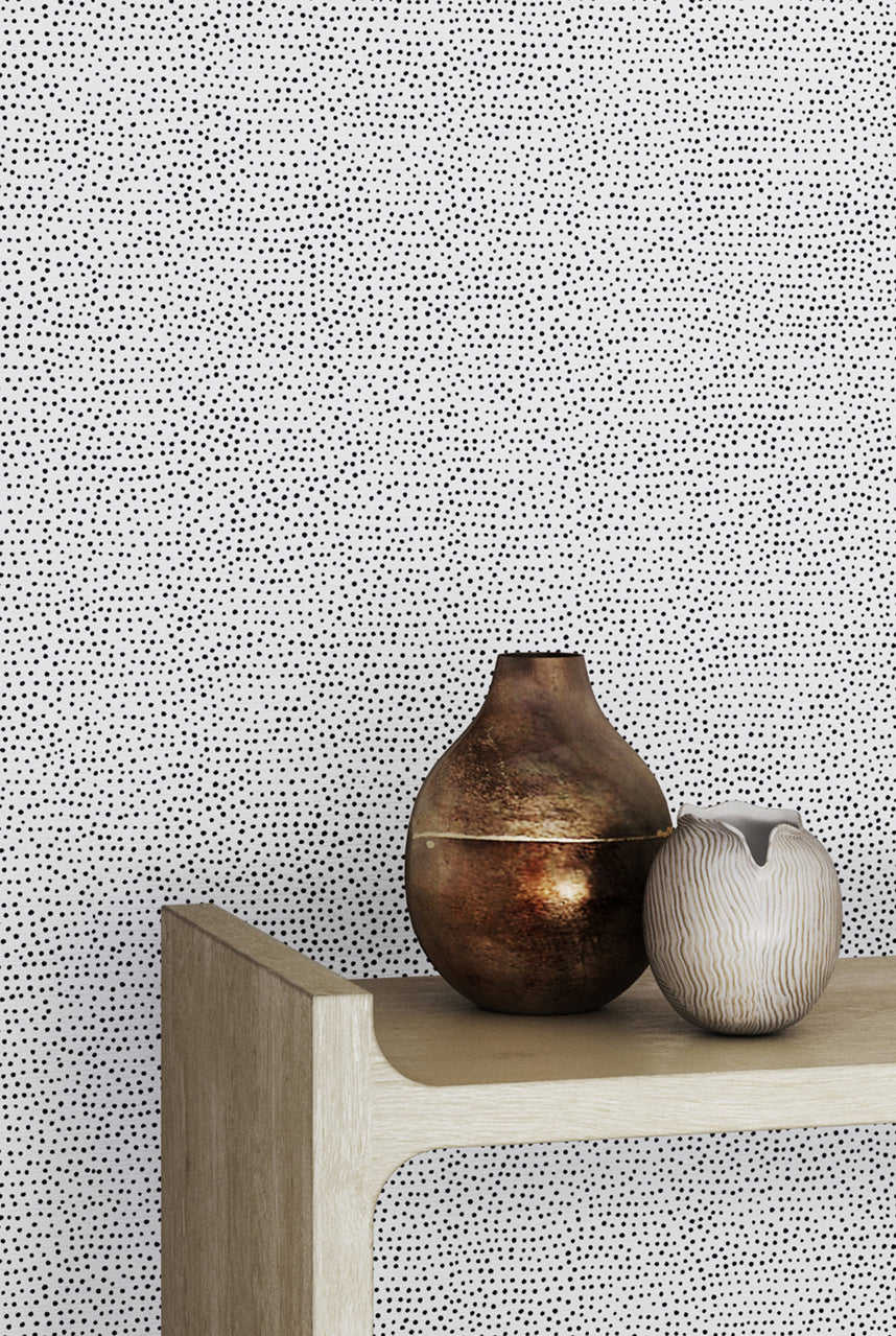 DROPLETS-WHITE-WITH-BLACK-ON-WOVEN-WALLS-PHILLIP-JEFFRIES-10015 - Phillip Jeffries Wallpaper Wallcovering