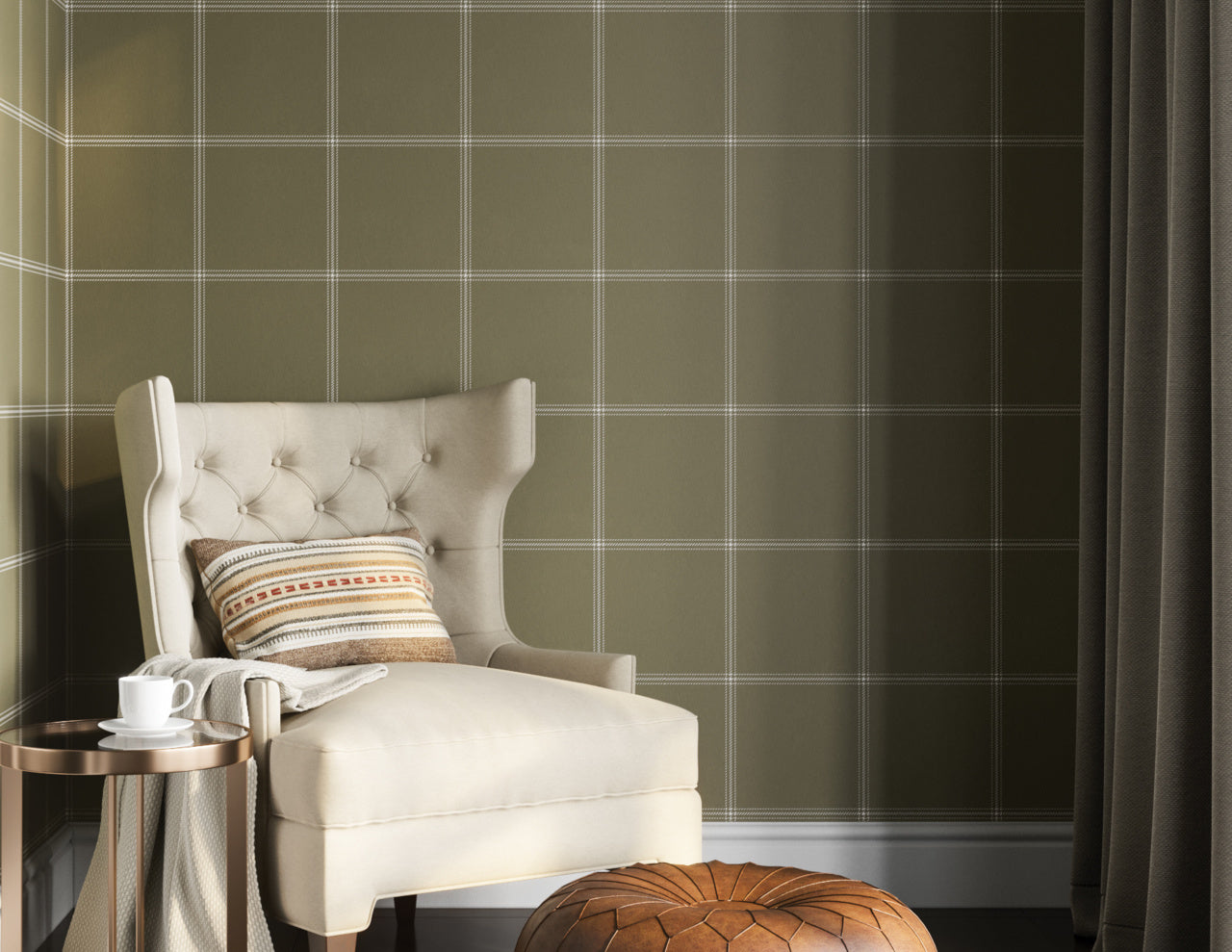 JACKSON-PLAID-WHITE-AND-FOREST-ON-CANVAS-LINEN-PHILLIP-JEFFRIES-10710 - Phillip Jeffries Wallpaper Wallcovering