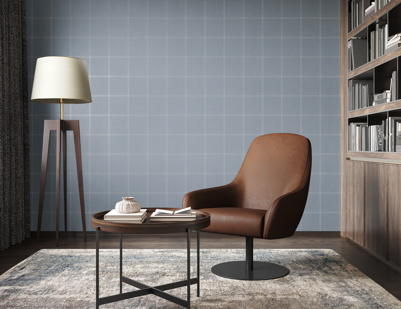 JACKSON-PLAID-WHITE-AND-LIGHT-BLUE-ON-CANVAS-LINEN-PHILLIP-JEFFRIES-10712 - Phillip Jeffries Wallpaper Wallcovering