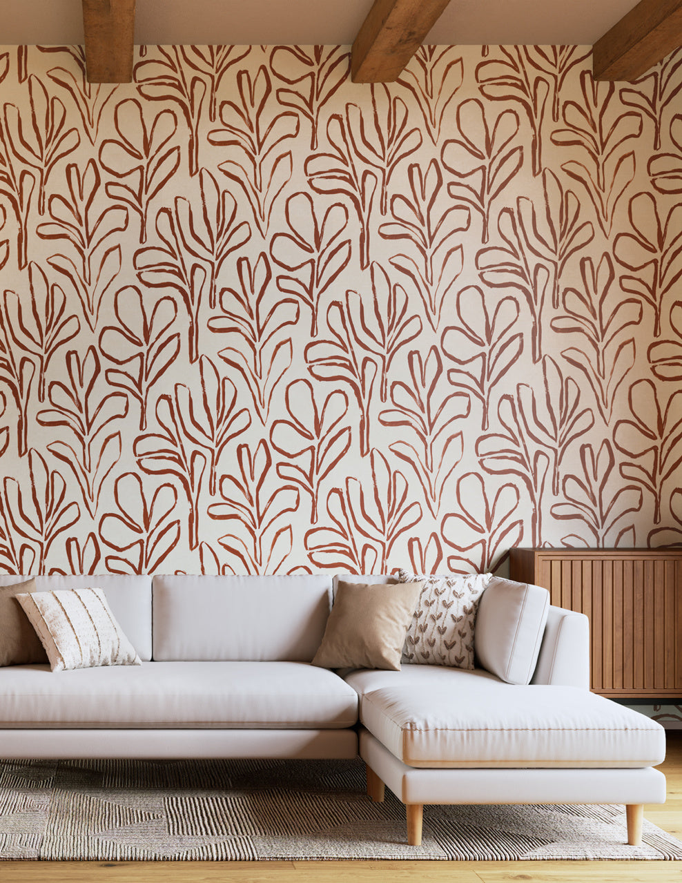 SPRIG-SILHOUETTE-TERRACOTTA-TRELLIS-ON-MANILA-HEMP-PHILLIP-JEFFRIES-10309 - Phillip Jeffries Wallpaper Wallcovering