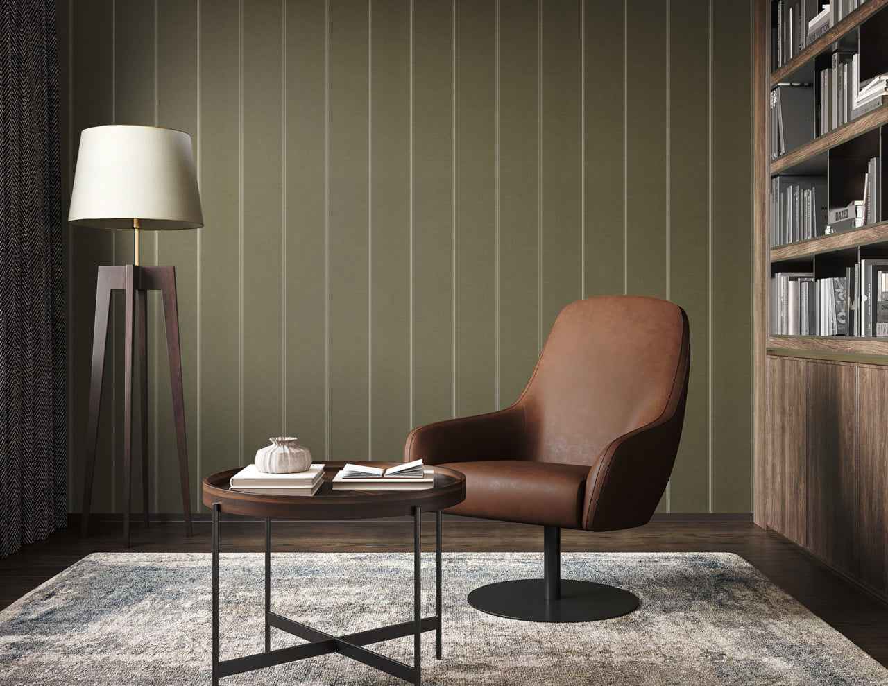 Jackson Stripe White and Forest on Canvas Linen - Phillip Jeffries 10719 - Phillip Jeffries Wallpaper Wallpaper