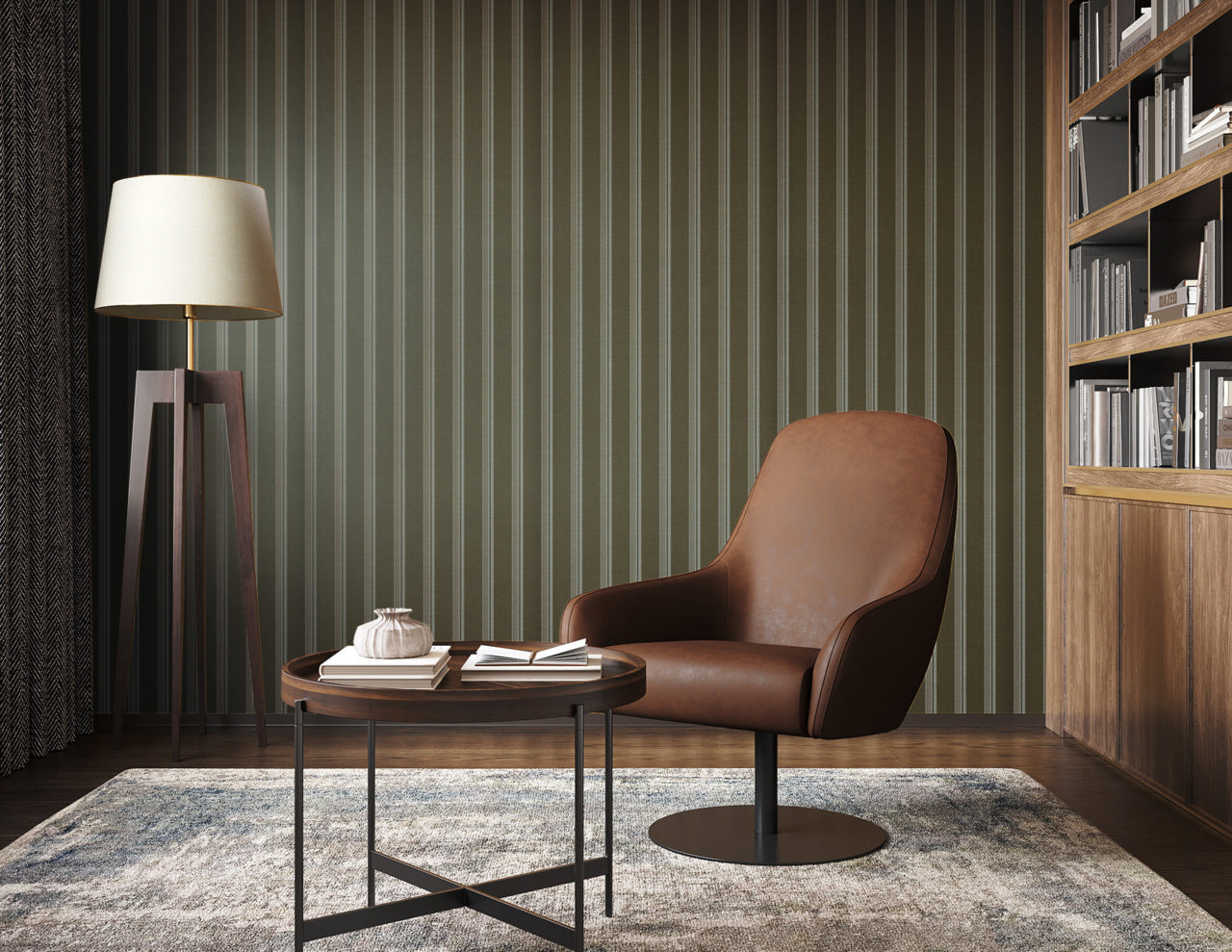 PRAIRIE-STRIPE-WHITE-AND-FOREST-ON-CANVAS-LINEN-PHILLIP-JEFFRIES-10738 - Phillip Jeffries Wallpaper Wallcovering