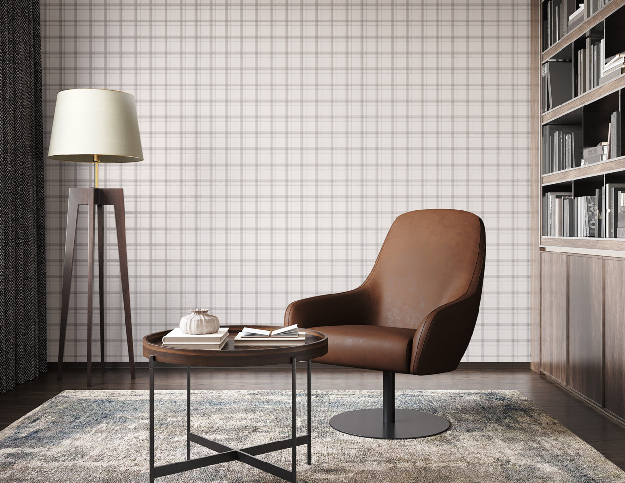 PRAIRIE-PLAID-GREY-AND-CREAM-ON-SUEDE-LOUNGE-PHILLIP-JEFFRIES-10728 - Phillip Jeffries Wallpaper Wallcovering