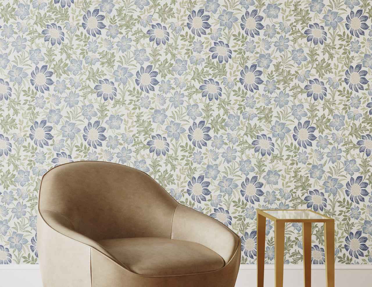Brittany Botanicals Bluebell on Manila Hemp - Phillip Jeffries 25901 - Phillip Jeffries Wallpaper Wallpaper