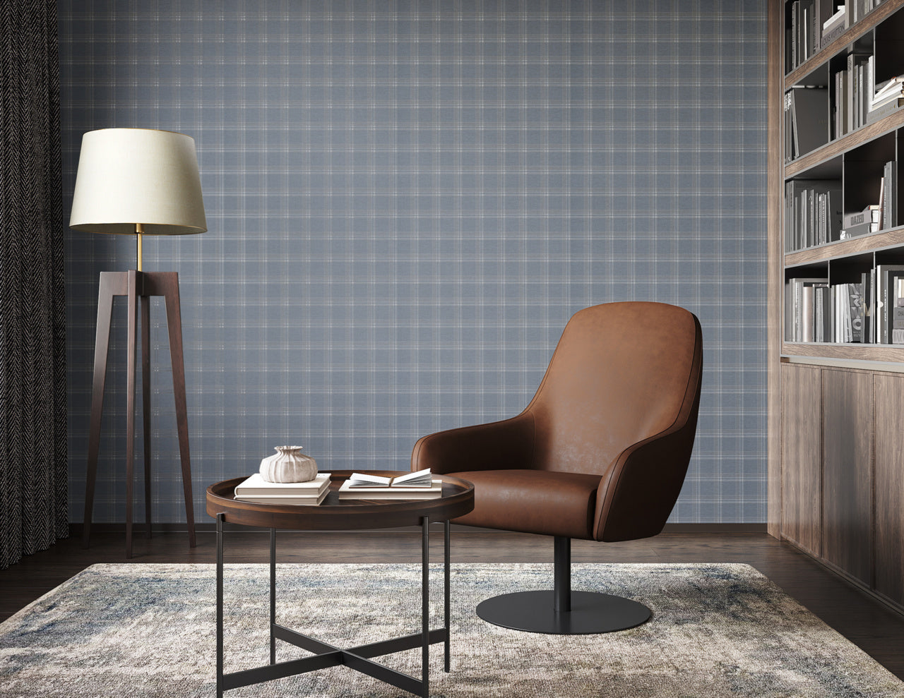 PRAIRIE-PLAID-BEIGE-AND-LIGHT-BLUE-ON-CANVAS-LINEN-PHILLIP-JEFFRIES-10723 - Phillip Jeffries Wallpaper Wallcovering