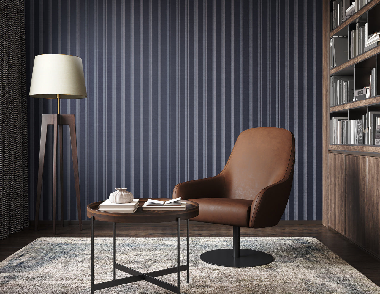 PRAIRIE-STRIPE-WHITE-AND-NAVY-ON-CANVAS-LINEN-PHILLIP-JEFFRIES-10735 - Phillip Jeffries Wallpaper Wallcovering