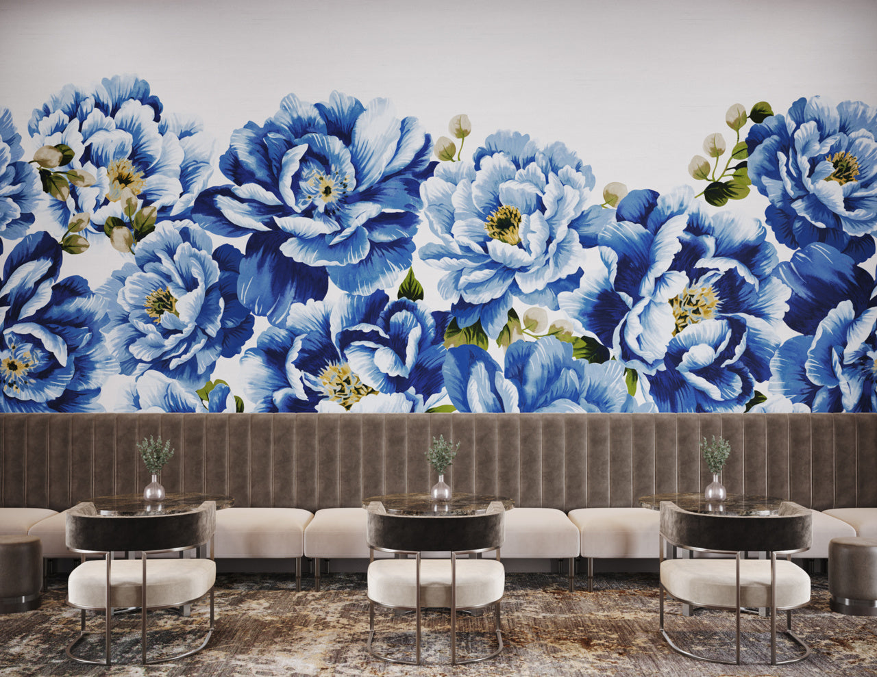 PERFECT-PEONIES-PERIWINKLE-ON-STAR-DUST-SILK-PHILLIP-JEFFRIES-10168 - Phillip Jeffries Wallpaper Wallcovering
