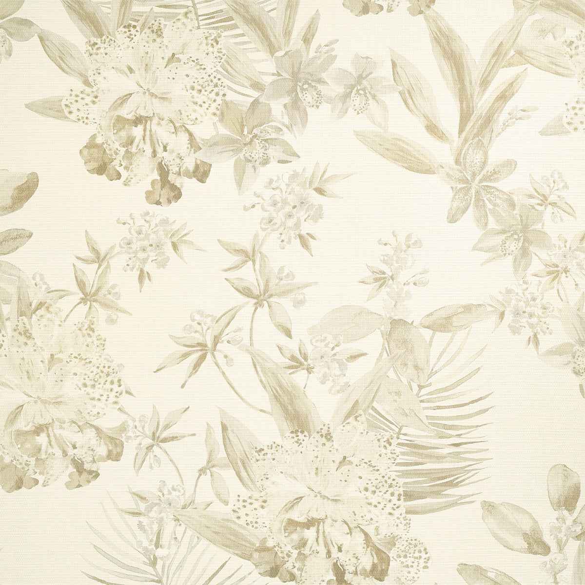 Aloha Orchids Piña Colada on White Dove Woven Walls - Phillip Jeffries 10554 -Wallpaper