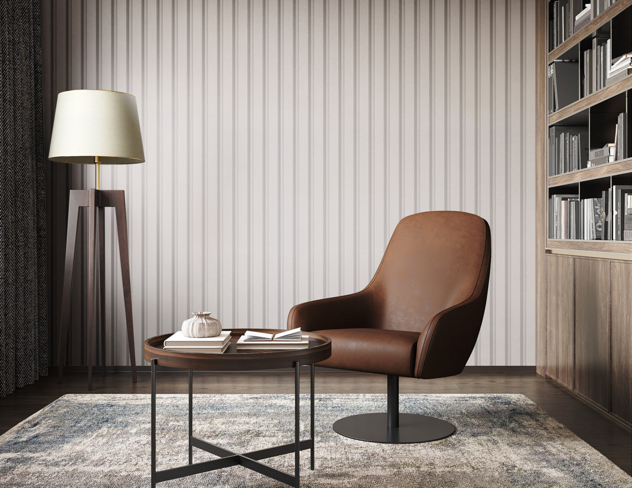 PRAIRIE-STRIPE-GREY-AND-CREAM-ON-SUEDE-LOUNGE-PHILLIP-JEFFRIES-10736 - Phillip Jeffries Wallpaper Wallcovering