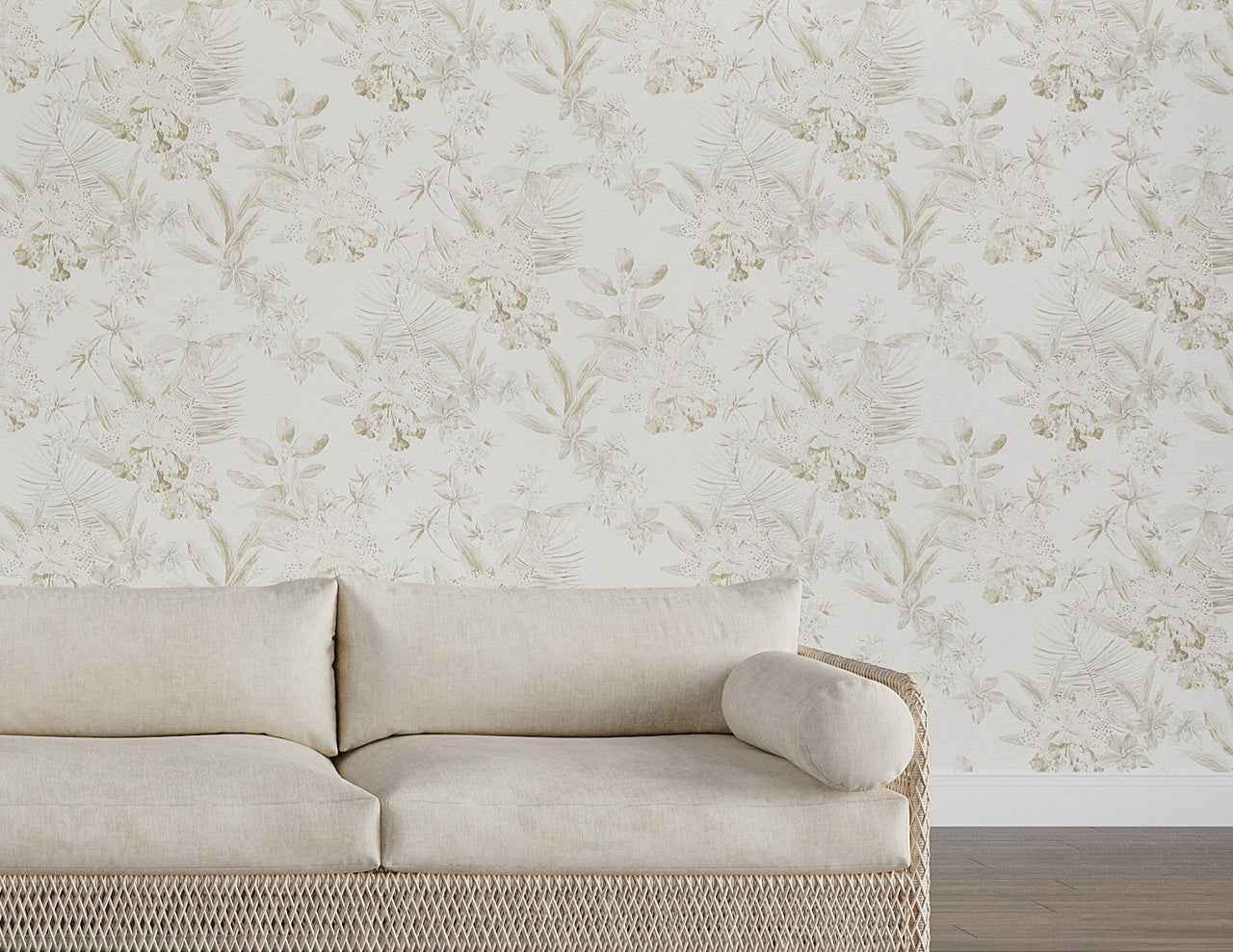 Aloha Orchids Piña Colada on Woven Walls - Phillip Jeffries 10554 - Phillip Jeffries Wallpaper Wallpaper