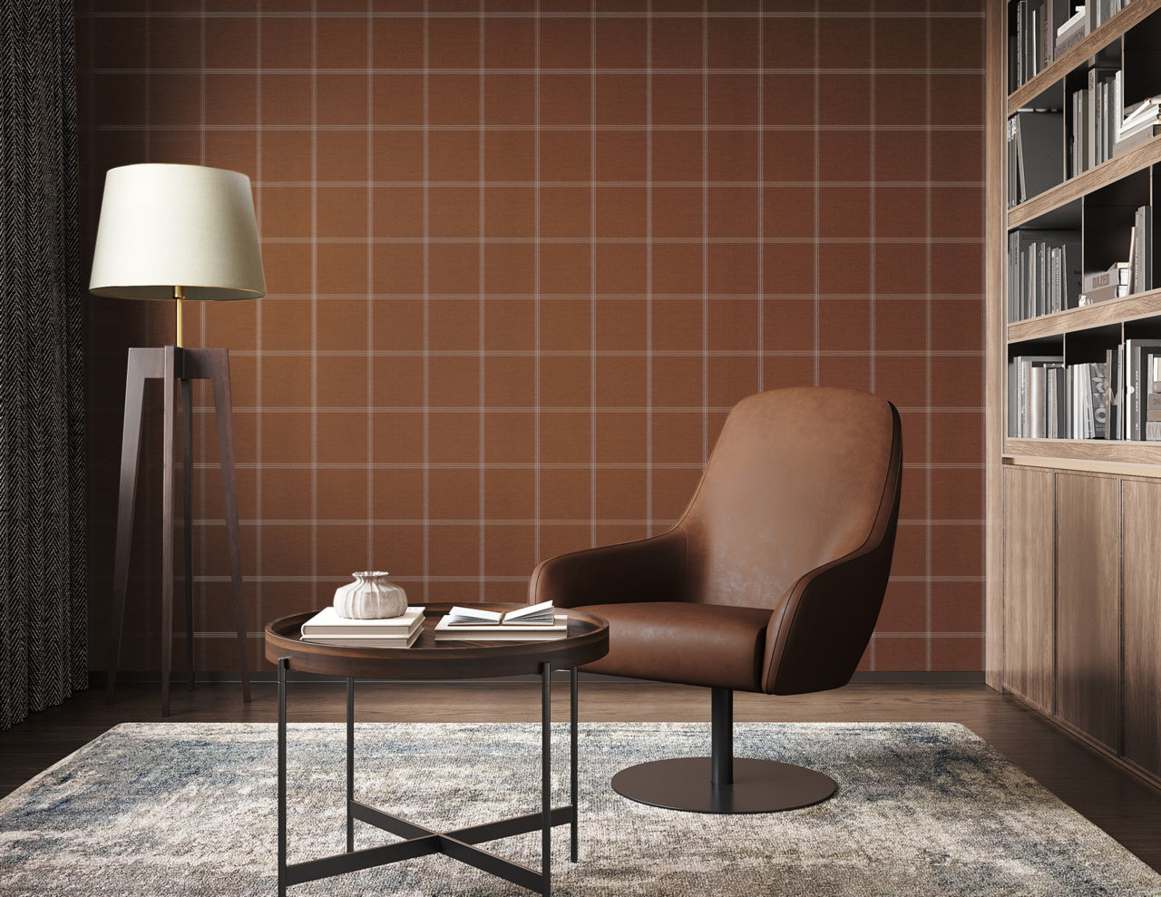 JACKSON-PLAID-WHITE-AND-RUST-ON-CANVAS-LINEN-PHILLIP-JEFFRIES-10713 - Phillip Jeffries Wallpaper Wallcovering