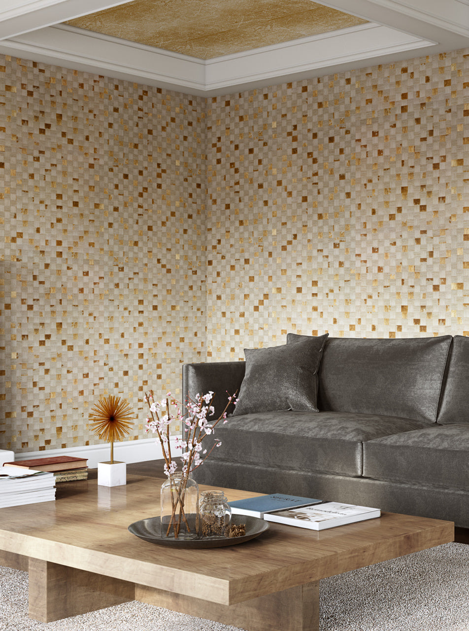 GILDED-GRID-ONYX-AND-GOLD-PHILLIP-JEFFRIES-6411 - Phillip Jeffries Wallpaper Wallcovering