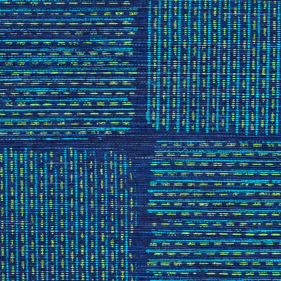 KANTHA-TIBETAN-TEAL-ON-MANILA-HEMP-PHILLIP-JEFFRIES-2585 - Phillip Jeffries Wallpaper Wallcovering