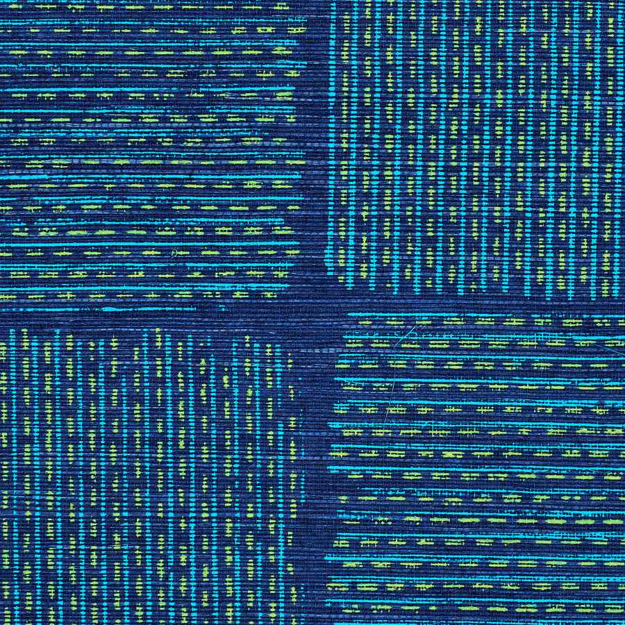 Kantha Tibetan Teal on Manila Hemp - Phillip Jeffries 2585