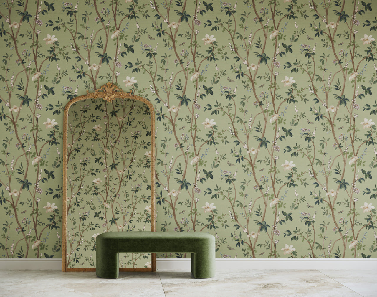 JASMINE-EMERALD-BLOOM-ON-GLAM-GRASS-PHILLIP-JEFFRIES-35406 - Phillip Jeffries Wallpaper Papel pintado