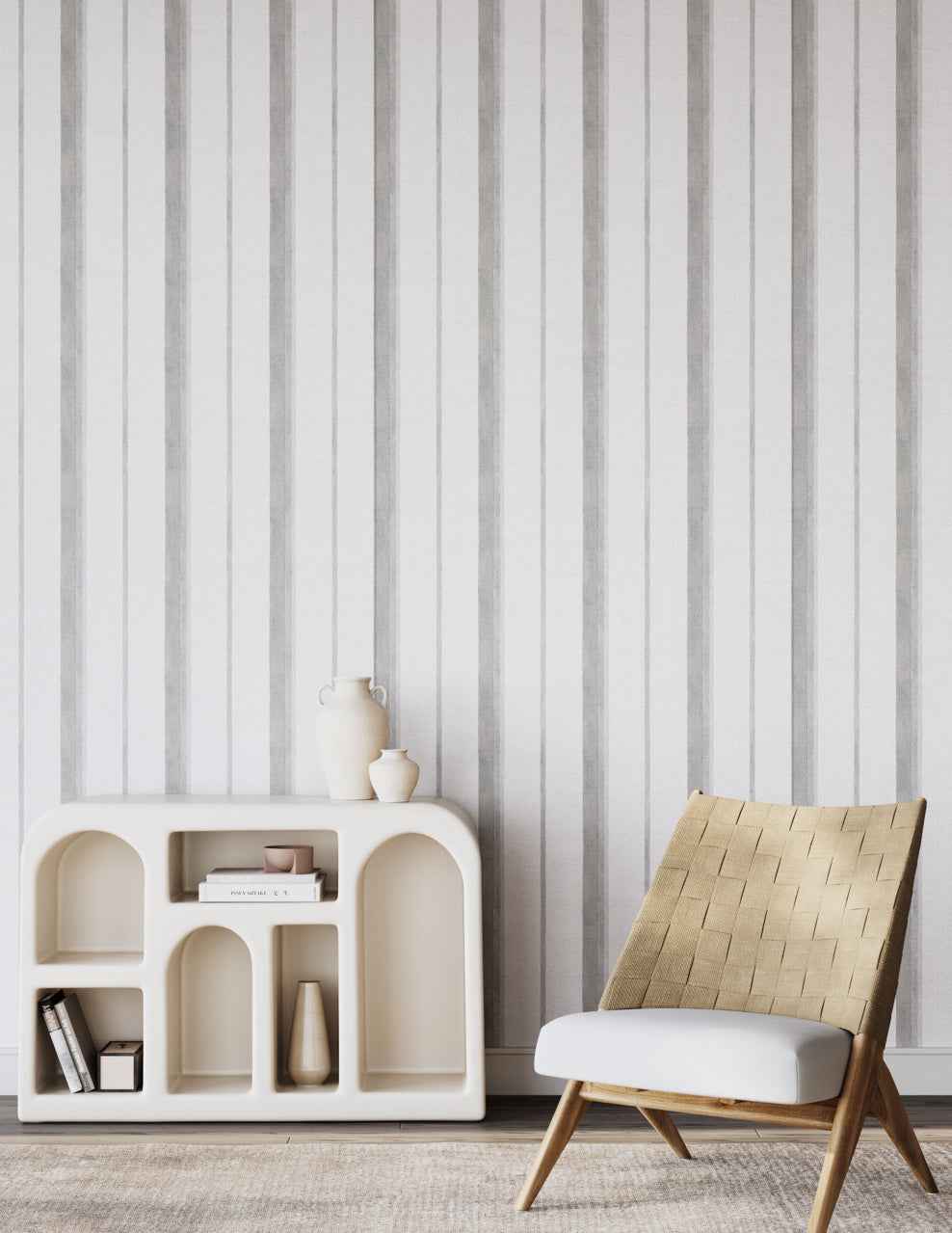 Saint-Tropez Stripe Grey Groove on Vinyl Canvas - Phillip Jeffries 27500 - Phillip Jeffries Wallpaper Wallpaper