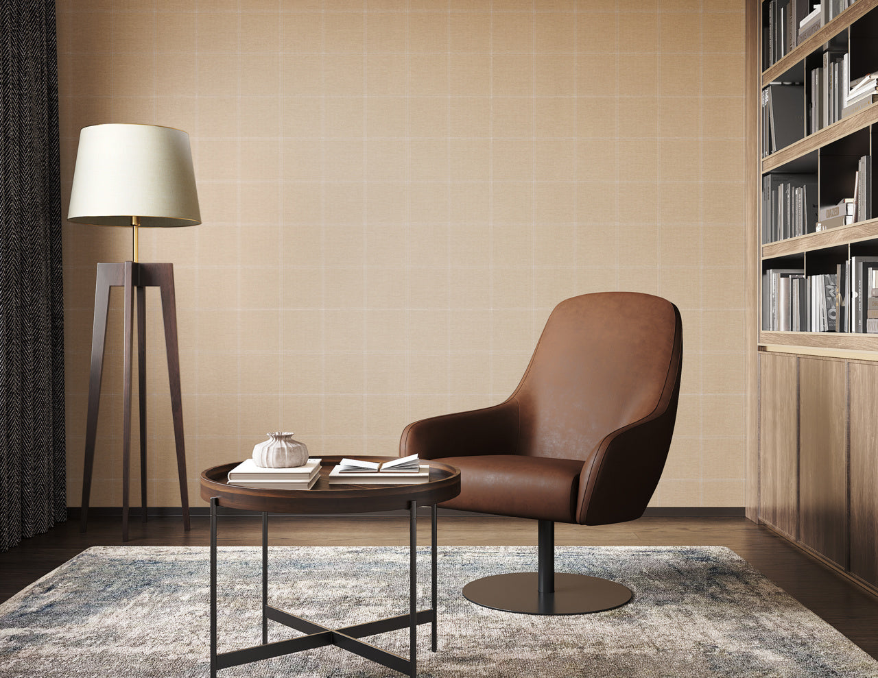 JACKSON-PLAID-WHITE-AND-CAMEL-ON-CANVAS-LINEN-PHILLIP-JEFFRIES-10709 - Phillip Jeffries Wallpaper Wallcovering