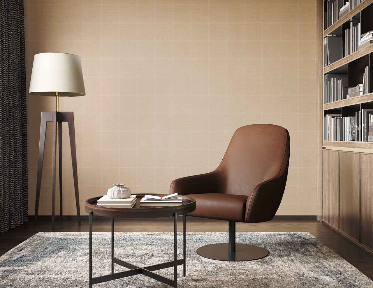 Jackson Plaid White and Camel on Canvas Linen - Phillip Jeffries 10709 - Phillip Jeffries Wallpaper Wallpaper