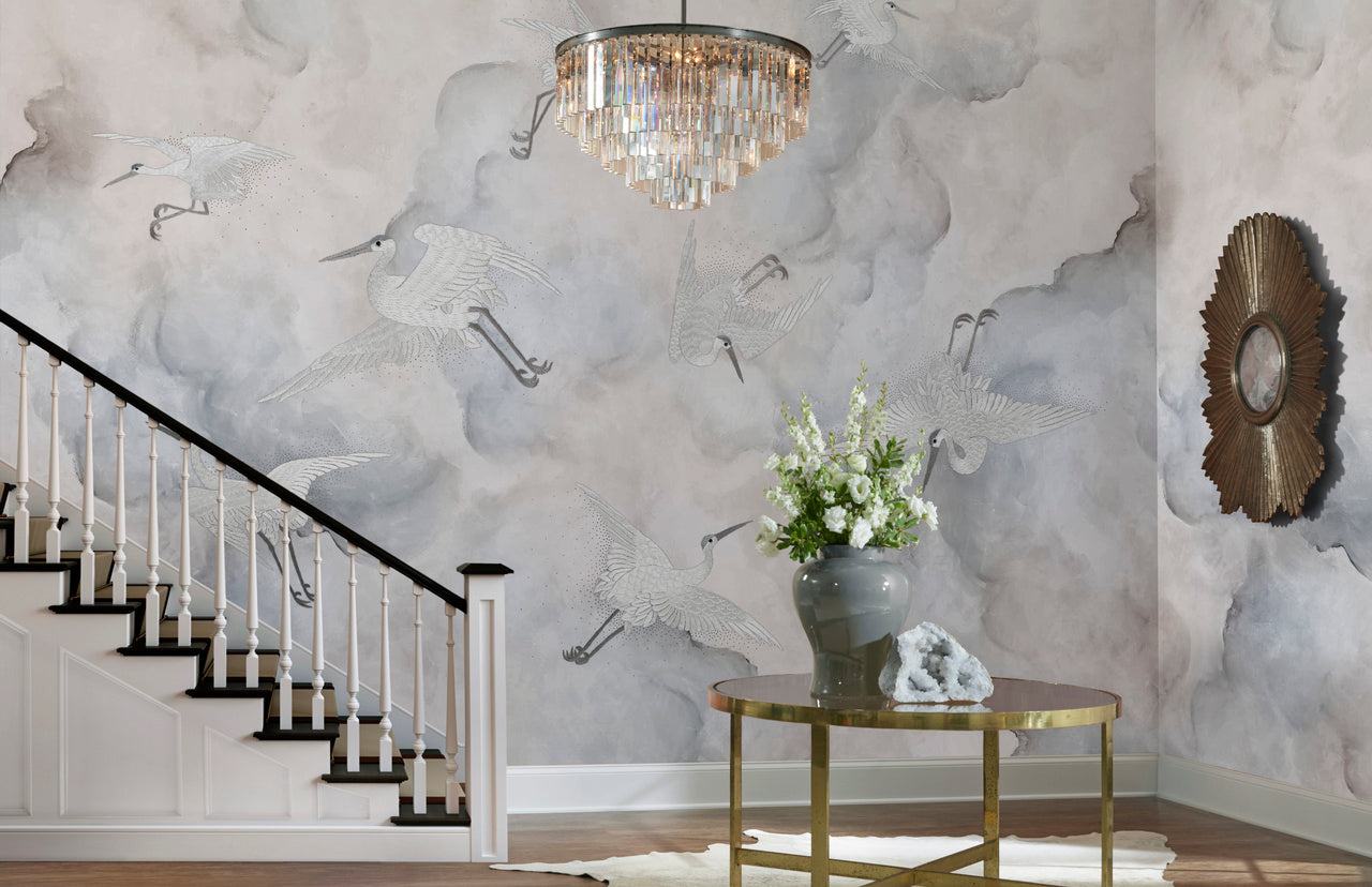 FLIGHT-STORK-WHITE-ON-GLAM-GRASS-PHILLIP-JEFFRIES-7052 - Phillip Jeffries Wallpaper Wallcovering