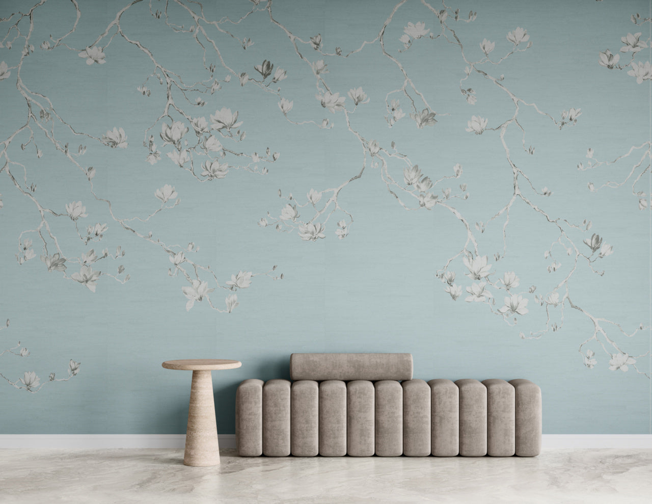 BLOSSOM-POWDER-BLUE-ON-GLAM-GRASS-PHILLIP-JEFFRIES-6403 - Phillip Jeffries Wallpaper Wallcovering