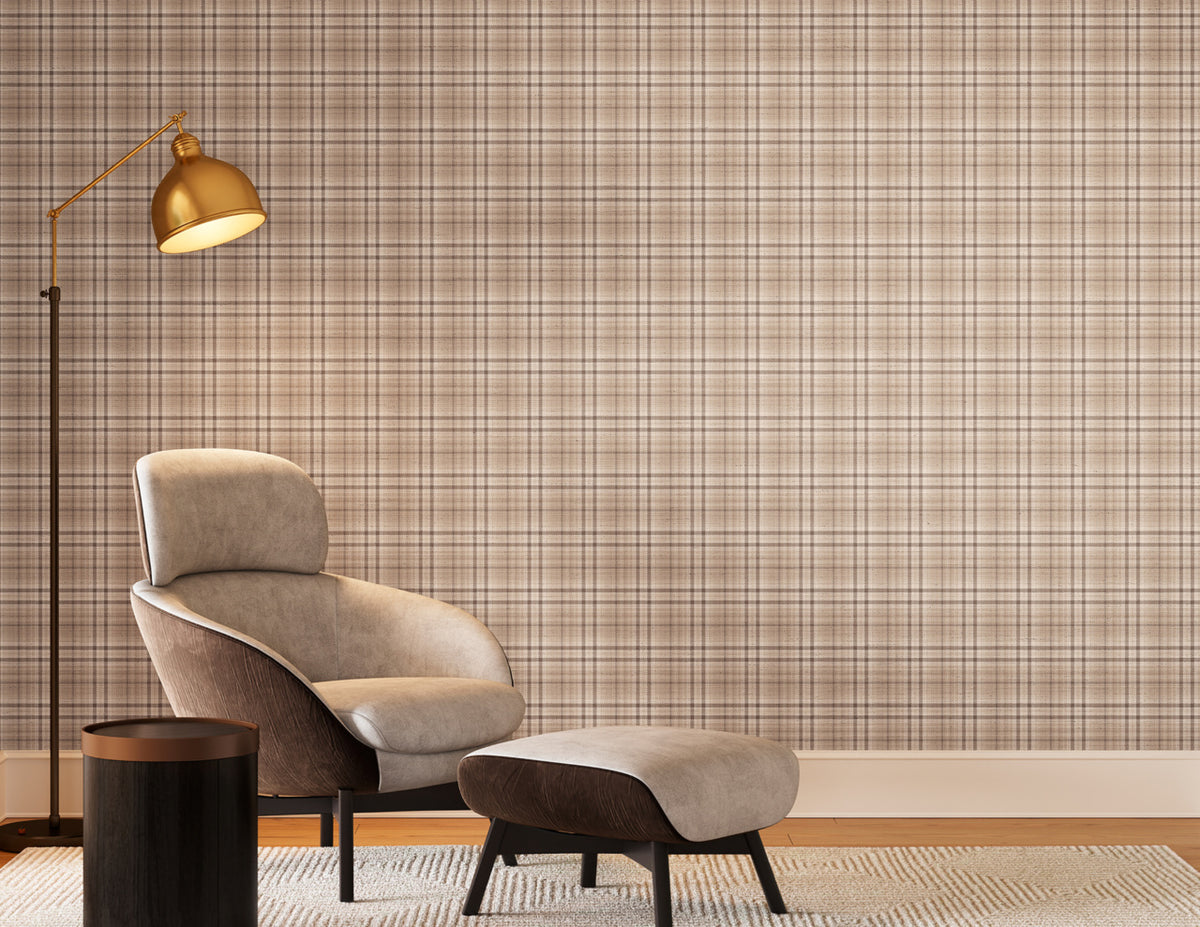 Caldwell Plaid Clay Stripe on Canvas Linen - Phillip Jeffries 43203 - Phillip Jeffries Wallpaper Wallpaper