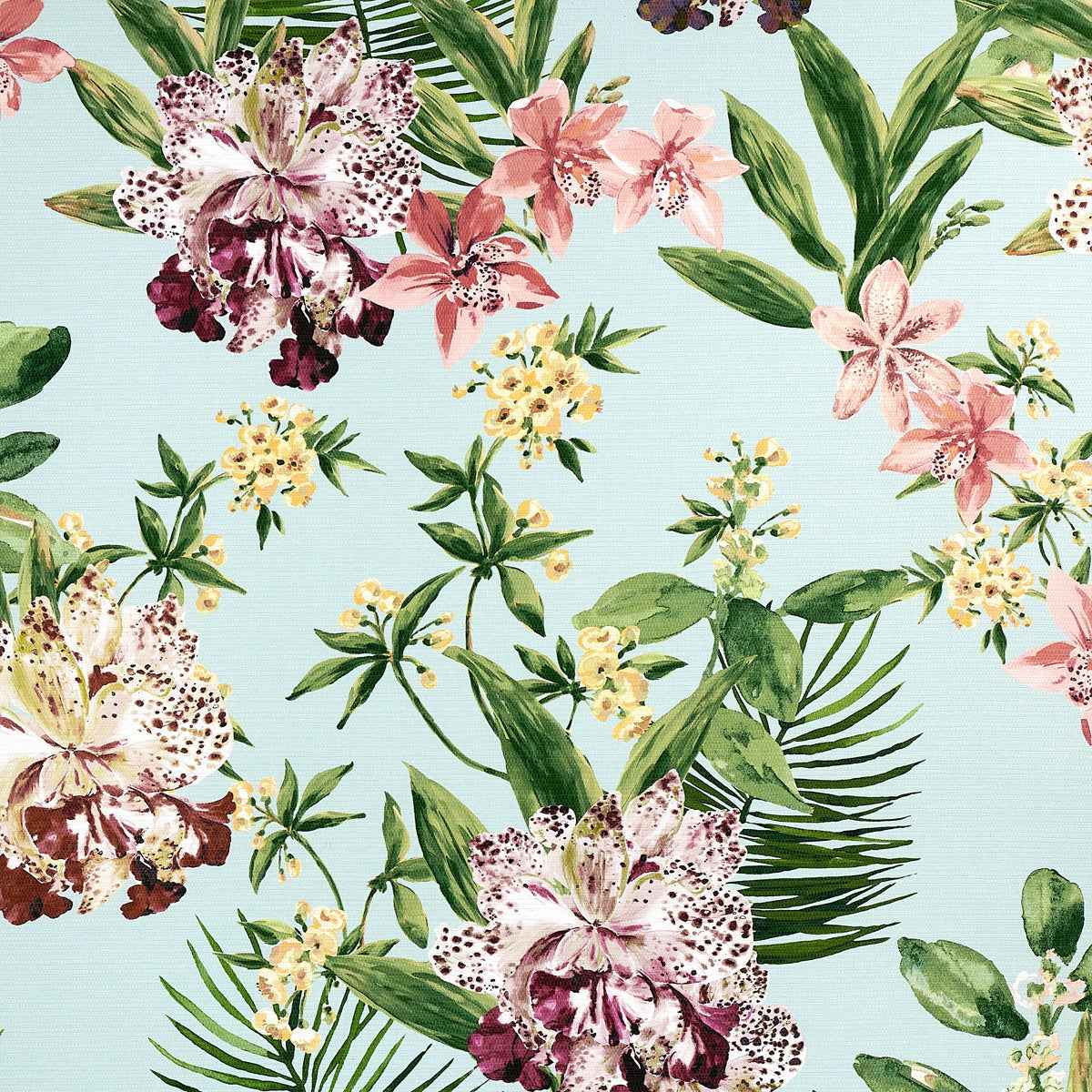 Aloha Orchids Ocean Cooler on White Dove Woven Walls - Phillip Jeffries 10558 -Wallpaper - Phillip Jeffries Wallpaper Wallpaper