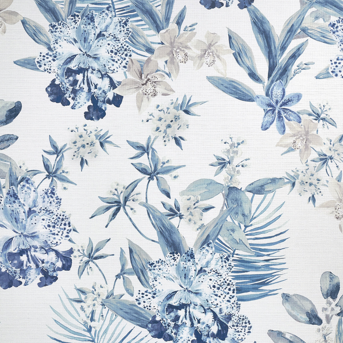 ALOHA-ORCHIDS-MALIBU-BLUE-ON-WOVEN-WALLS-PHILLIP-JEFFRIES-10555 - Phillip Jeffries Wallpaper Wallcovering