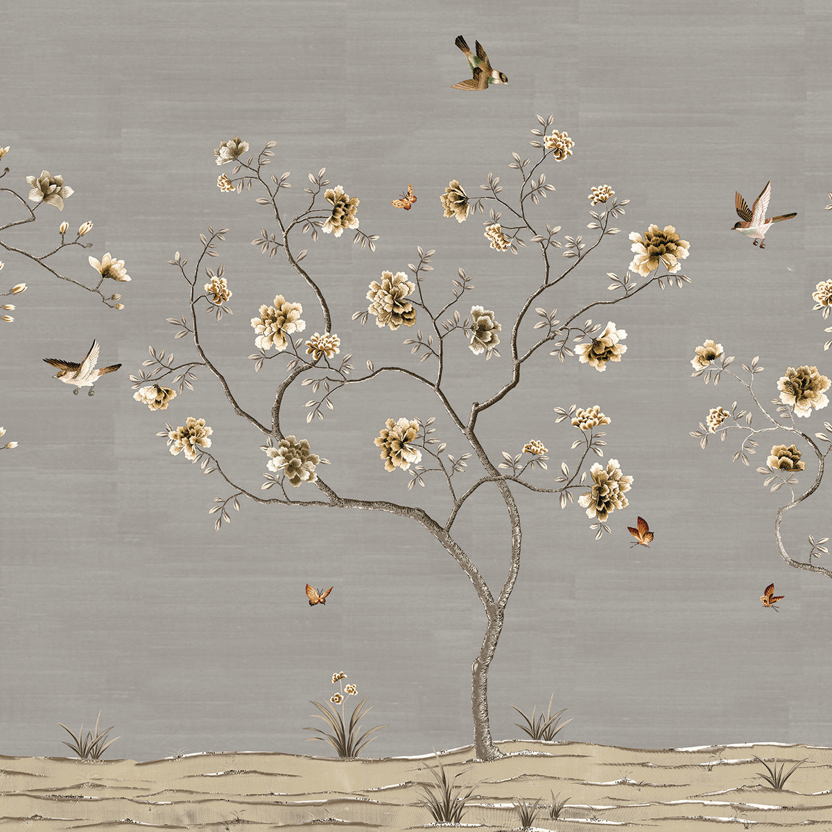 ETERNAL-SPRING-GREY-ON-STAR-DUST-SILK-PHILLIP-JEFFRIES-10225 - Phillip Jeffries Wallpaper Wallcovering