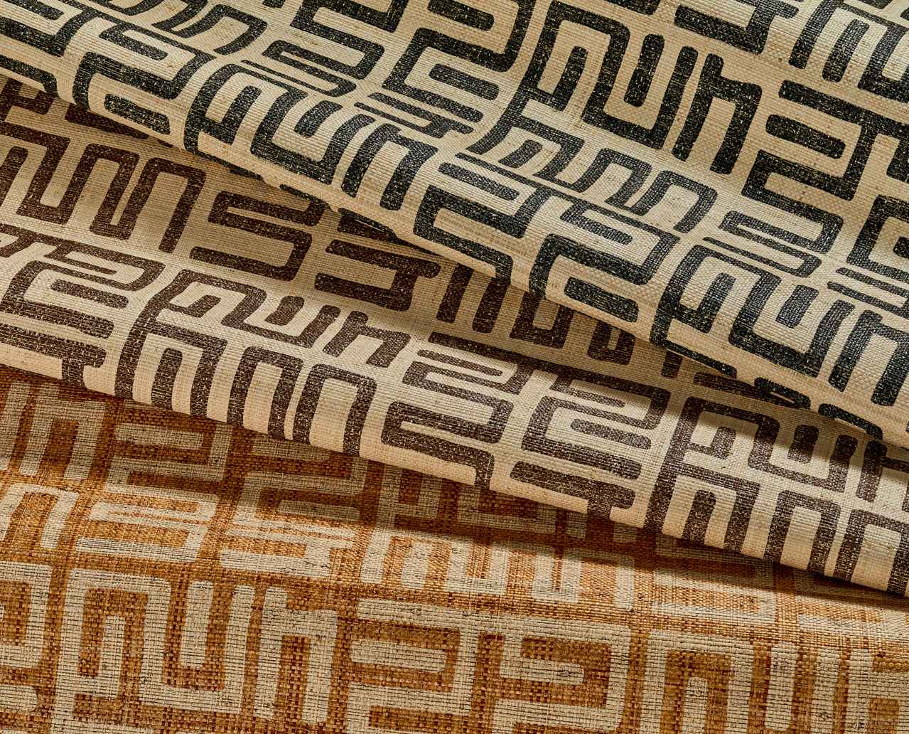 Kuba Cloth Sepia on Island Raffia - Phillip Jeffries 1664 - Phillip Jeffries Wallpaper Wallpaper