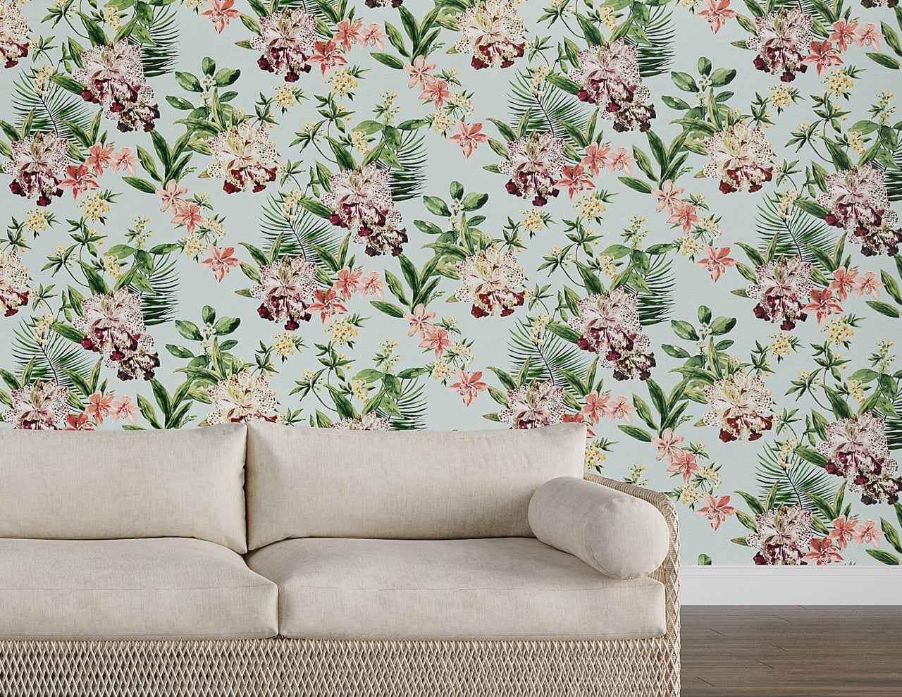 Aloha Orchids Ocean Cooler on Woven Walls - Phillip Jeffries 10558 - Phillip Jeffries Wallpaper Wallpaper