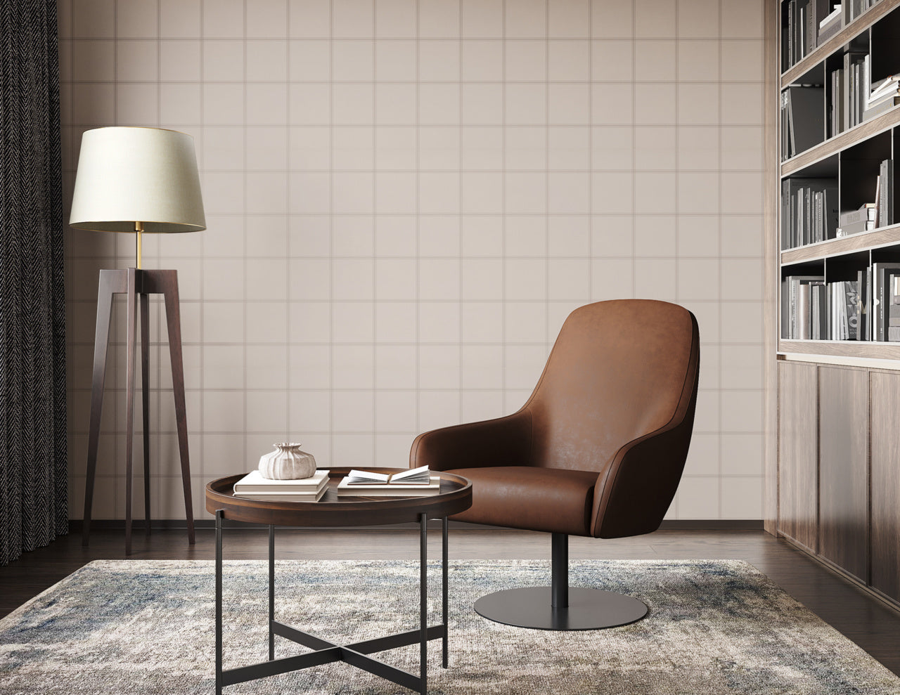 JACKSON-PLAID-GREY-AND-CREAM-ON-SUEDE-LOUNGE-PHILLIP-JEFFRIES-10706 - Phillip Jeffries Wallpaper Wallcovering