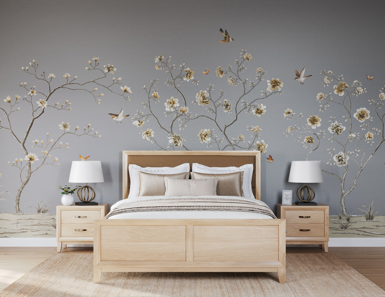 ETERNAL-SPRING-GREY-ON-STAR-DUST-SILK-PHILLIP-JEFFRIES-10225 - Phillip Jeffries Wallpaper Wallcovering