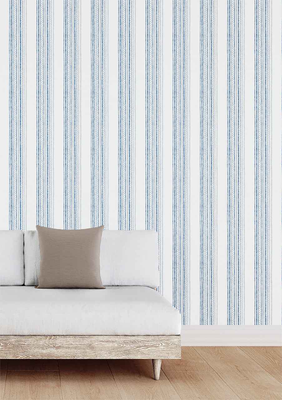 Maritime Stripe Cobalt Crew on Canvas Linen - Phillip Jeffries 10006 - Phillip Jeffries Wallpaper Wallpaper
