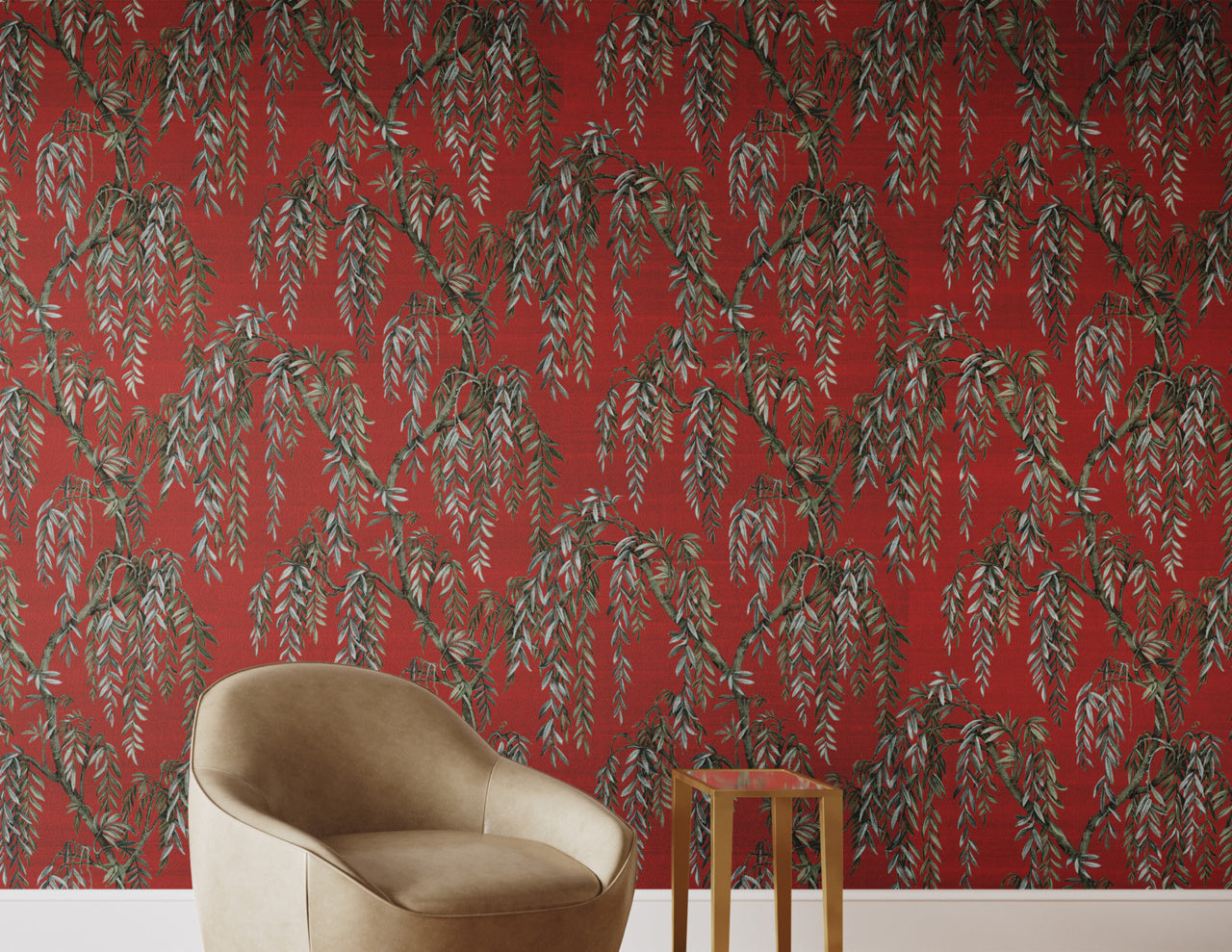 WHISPERING-WILLOWS-SCARLET-VEIL-ON-STAR-DUST-SILK-PHILLIP-JEFFRIES-27801 - Phillip Jeffries Wallpaper Wallcovering