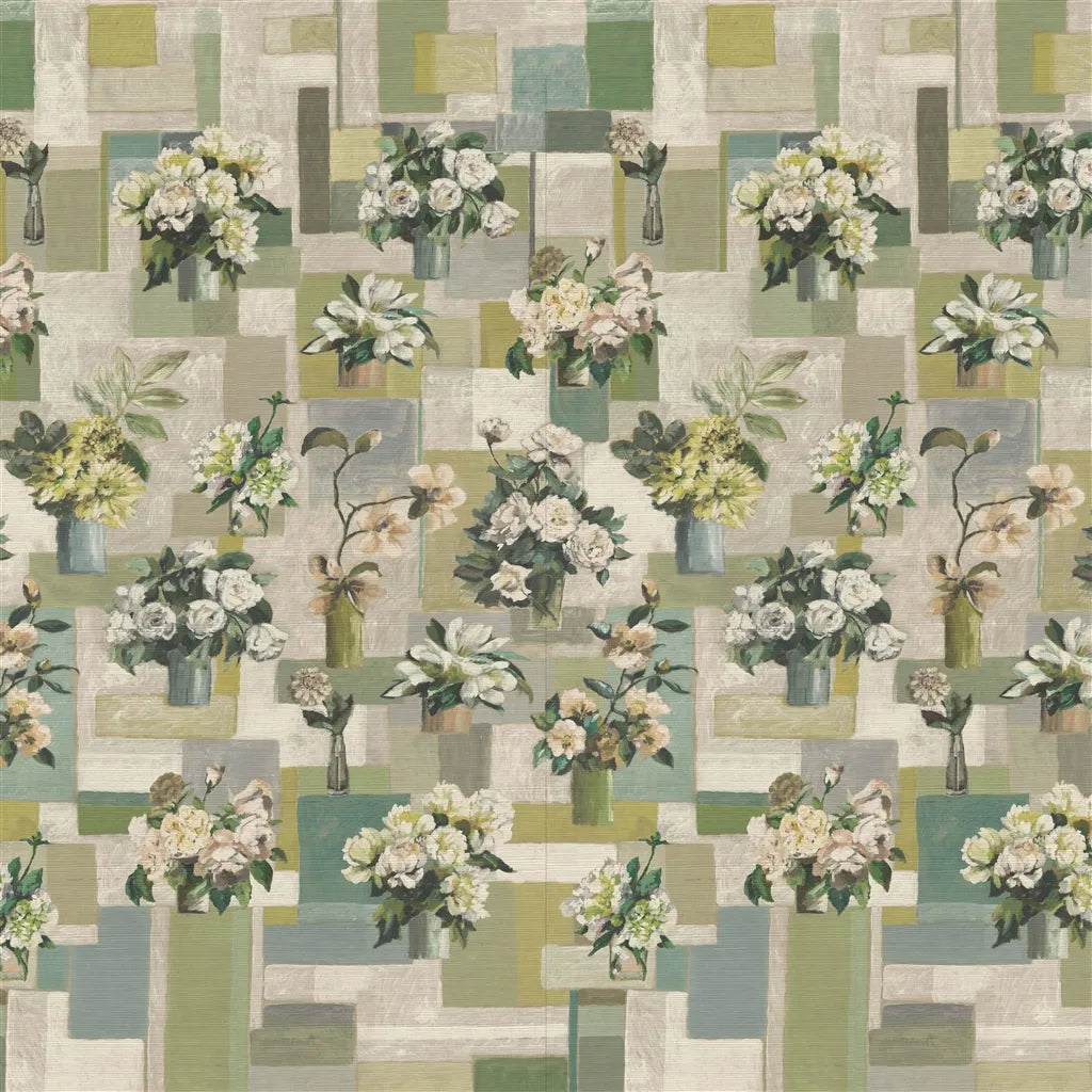 Celadon Vase Grasscloth Celadon Wallpaper