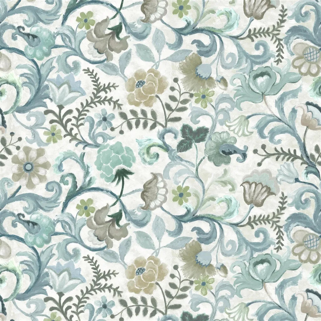 Osier Damassé Eau De Nil Fabric