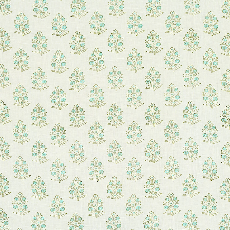 ADITI-HAND-BLOCKED-PRINT-GREEN-SCHUMACHER-179361 - Schumacher Tela