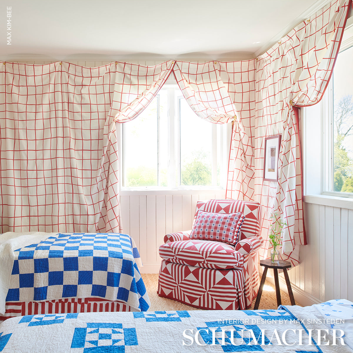 Painterly Windowpane - Red - Schumacher 180293 Fabric - Schumacher Fabric