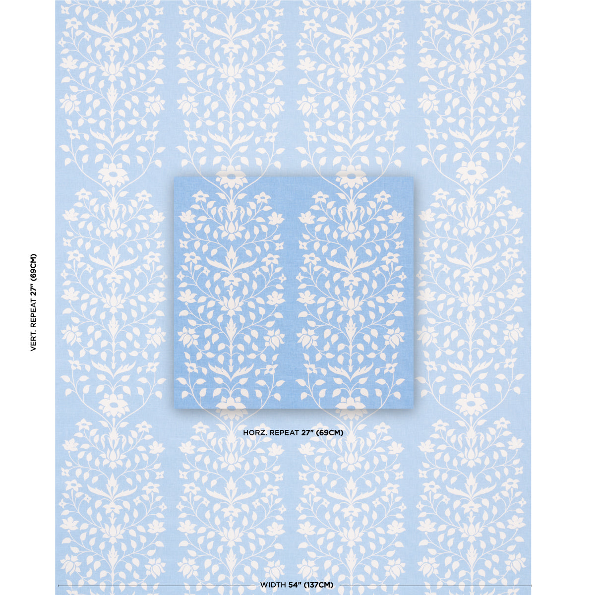JAIPUR-MUGHAL-FLOWER-CORNFLOWER-BLUE-SCHUMACHER-180681 - Schumacher Fabric