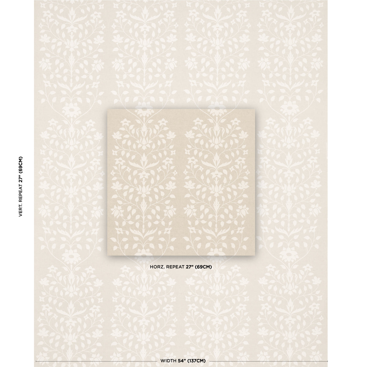 JAIPUR-MUGHAL-FLOWER-IVORY-ON-NATURAL-SCHUMACHER-180682 - Schumacher Fabric