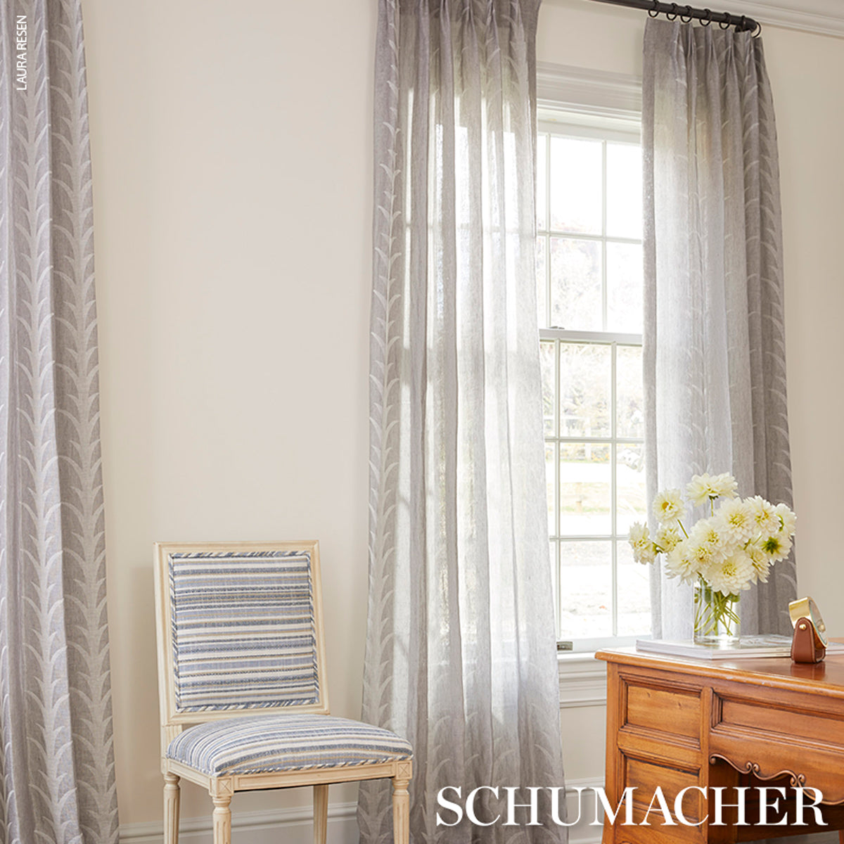ACANTHUS-STRIPE-SHEER-CARBON-SCHUMACHER-180801 - Schumacher Fabric
