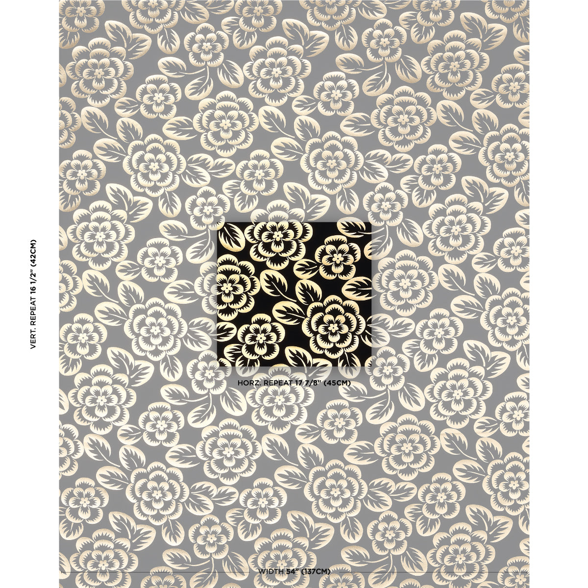 ANGELICA-FLORAL-GOLD-NOIR-SCHUMACHER-180871 - Schumacher Fabric