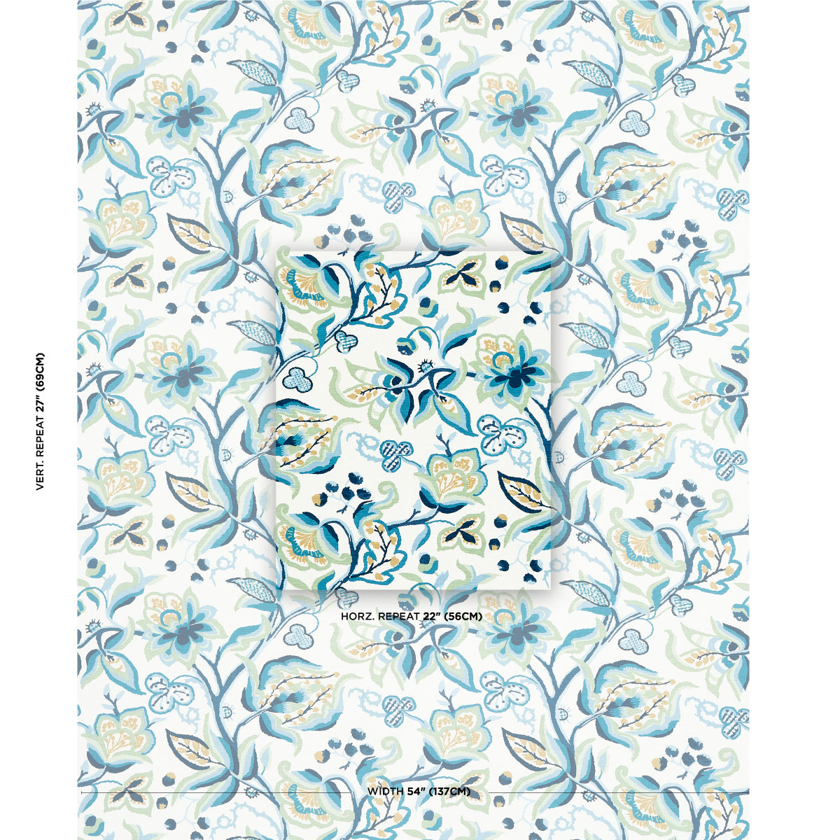 Alexandra Vine Linen - Navy & Leaf - Schumacher 180970 Fabric - Schumacher Fabric