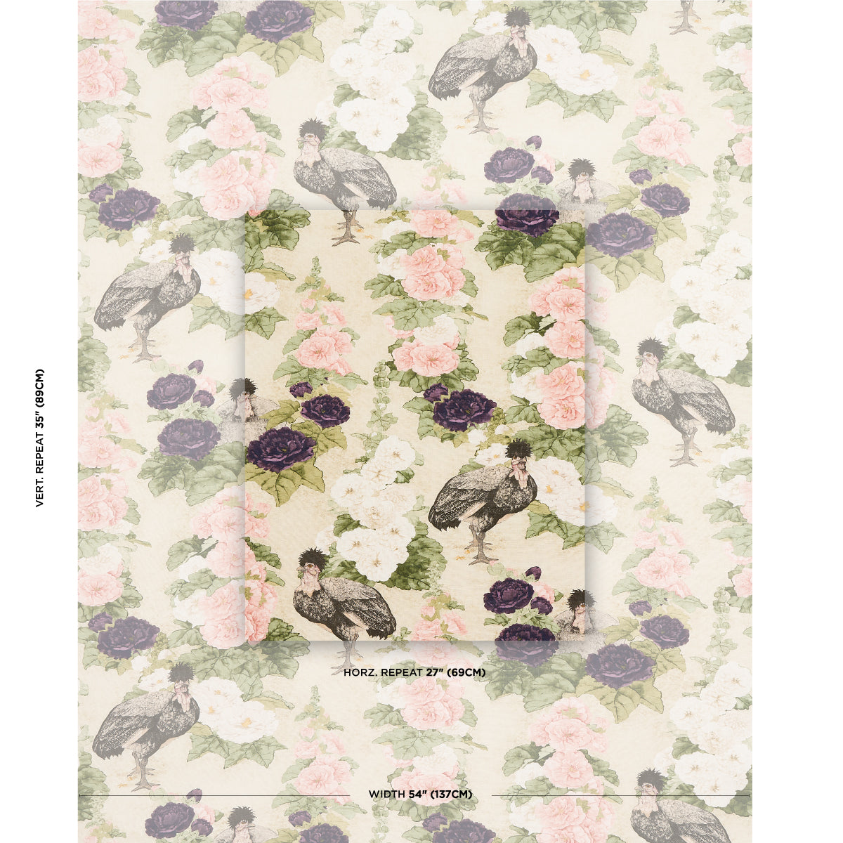 LADY-HOLLYHOCK-CREME-SCHUMACHER-181040 - Schumacher Fabric