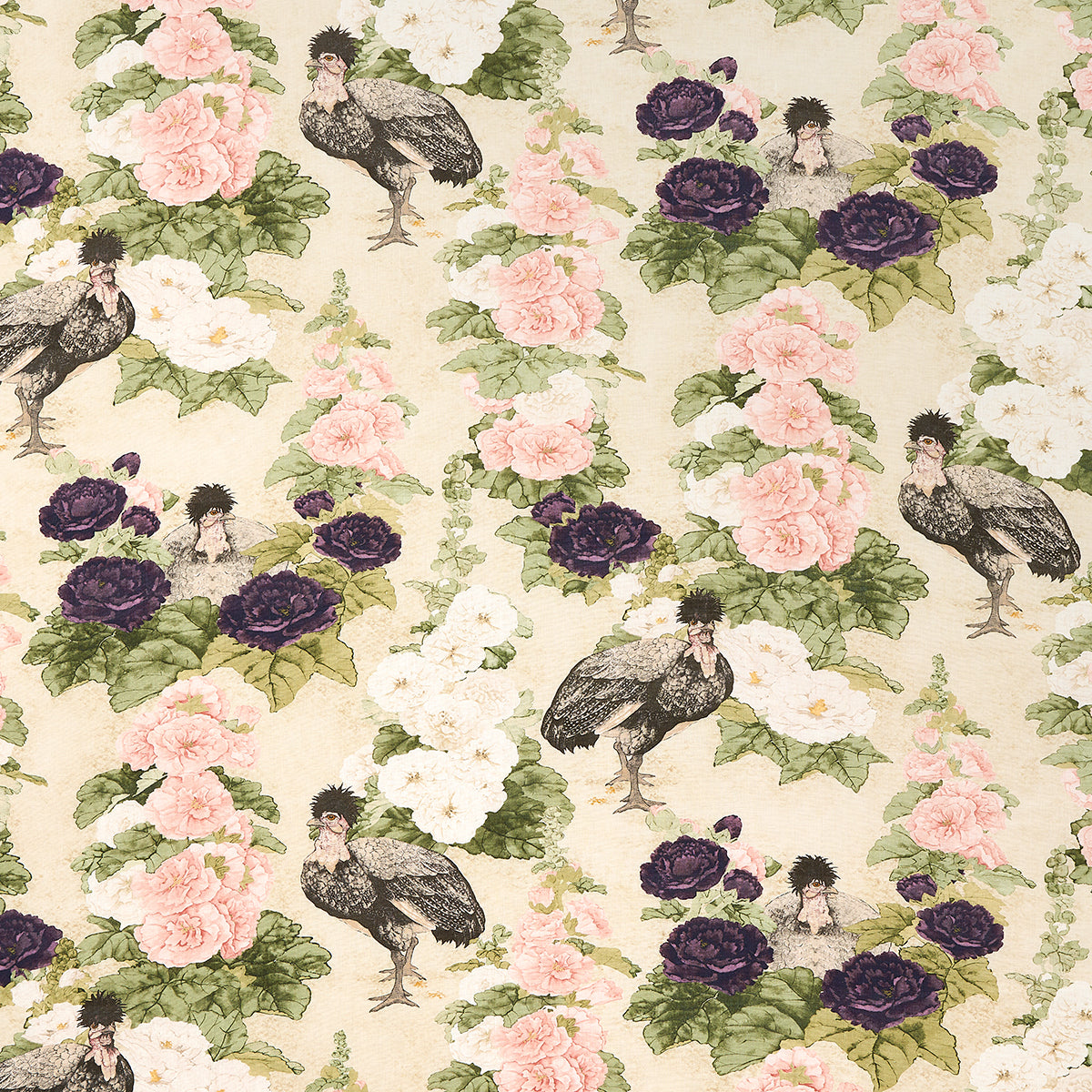 Lady Hollyhock - Creme - Schumacher 181040 Fabric - Schumacher Fabric