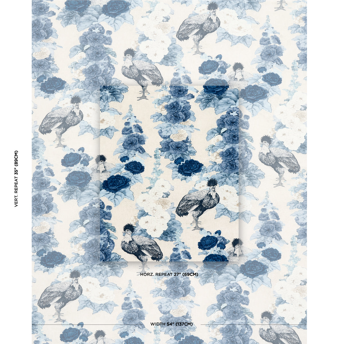Lady Hollyhock - Delft - Schumacher 181042 Fabric - Schumacher Fabric