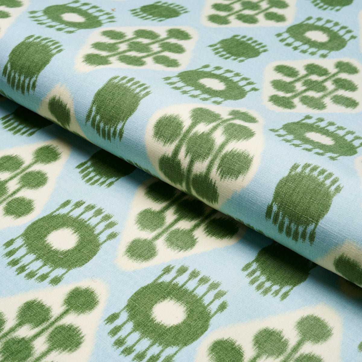 HAMILTON-IKAT-BLUE-AND-LEAF-SCHUMACHER-181300 - Schumacher Fabric