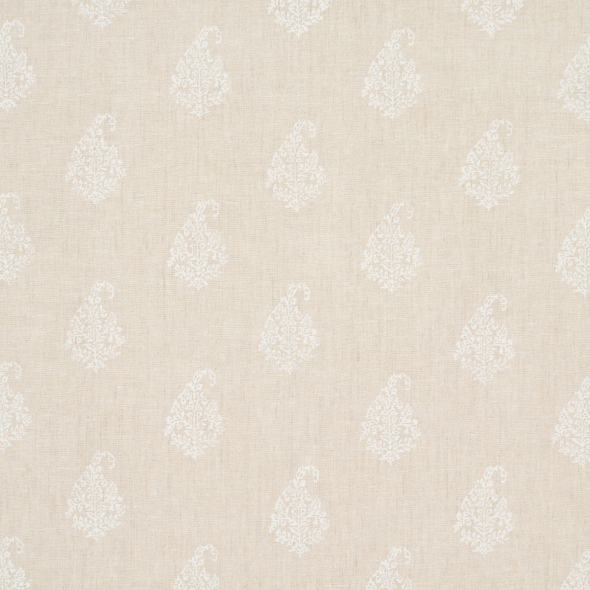 Kerala Paisley - White On Neutral - Schumacher 181350 Fabric - Schumacher Fabric