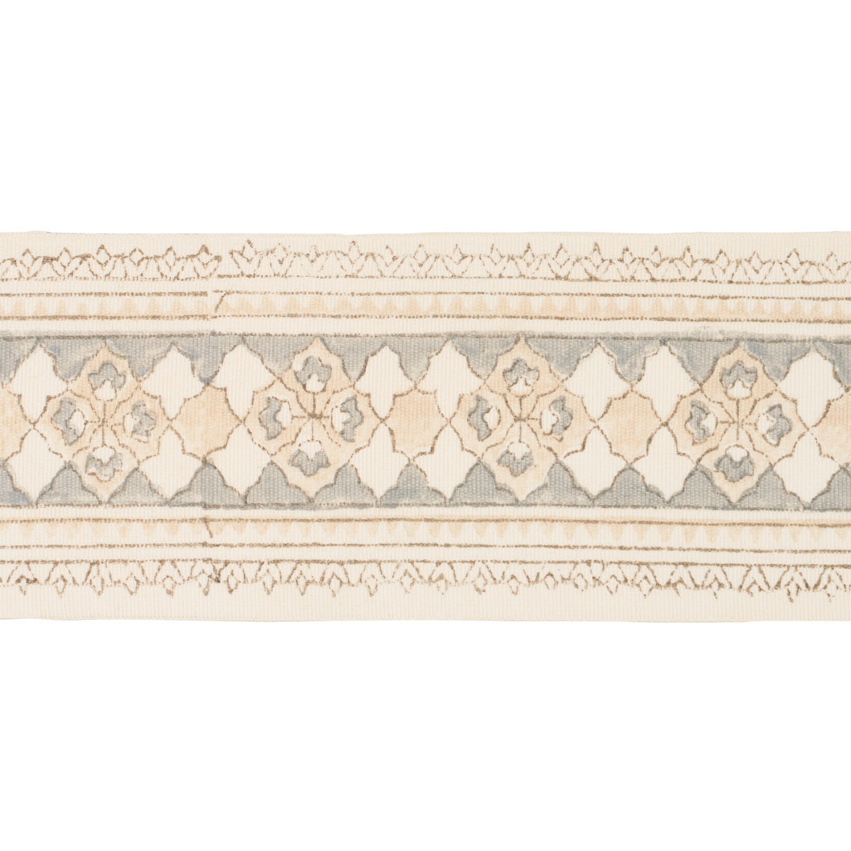 AMIRA-HAND-BLOCK-PRINTED-TAPE-SAND-GREY-SCHUMACHER-181371 - Schumacher Trim