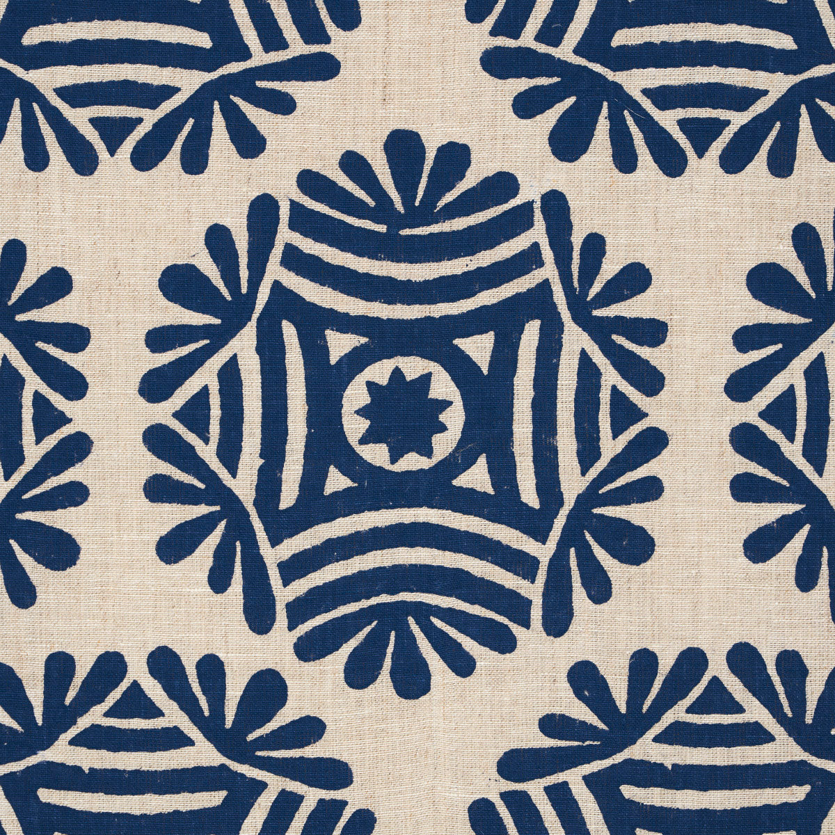 GILDED-STAR-BLOCK-PRINT-NAVY-ON-NATURAL-SCHUMACHER-181541 - Schumacher Fabric